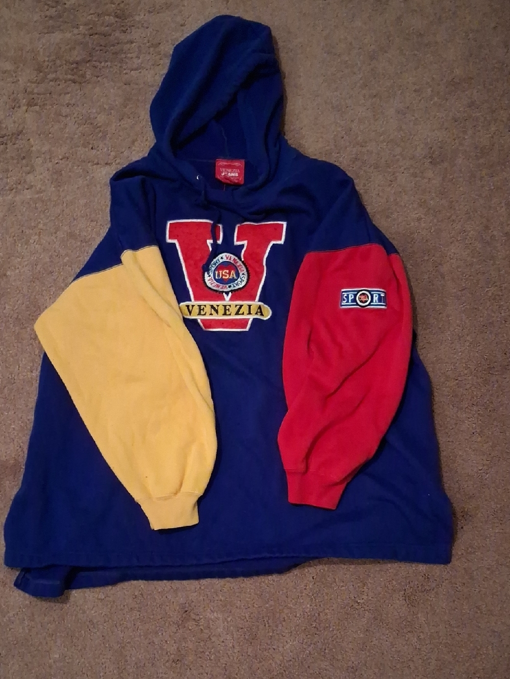 Venezia Blue Hoodie with Red Tag Accent